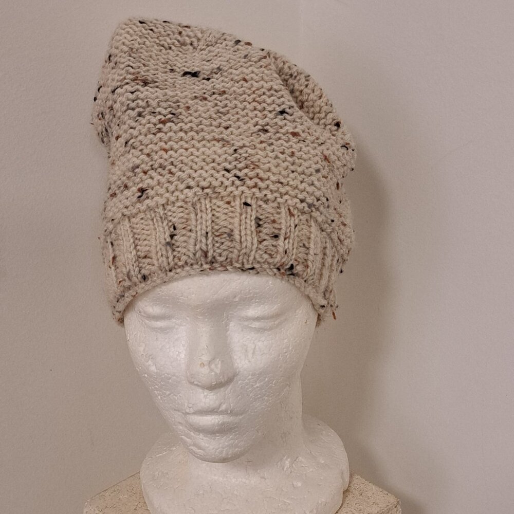 Hand-Knit Light Brown Tweed Slouch Hat.
